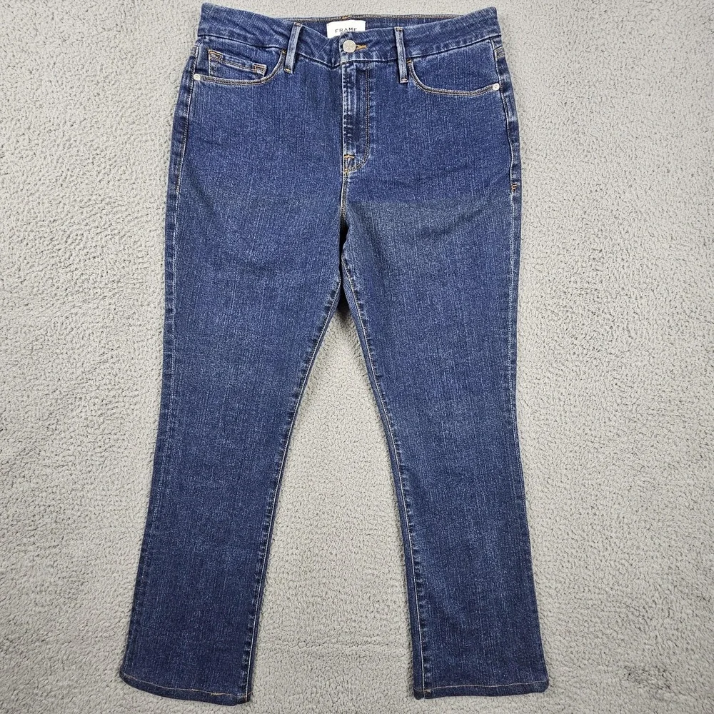 Frame Le Mini Boot Jeans Women 31 Blue Somerland Dark Wash Stretch LMB458 - Picture 2 of 9